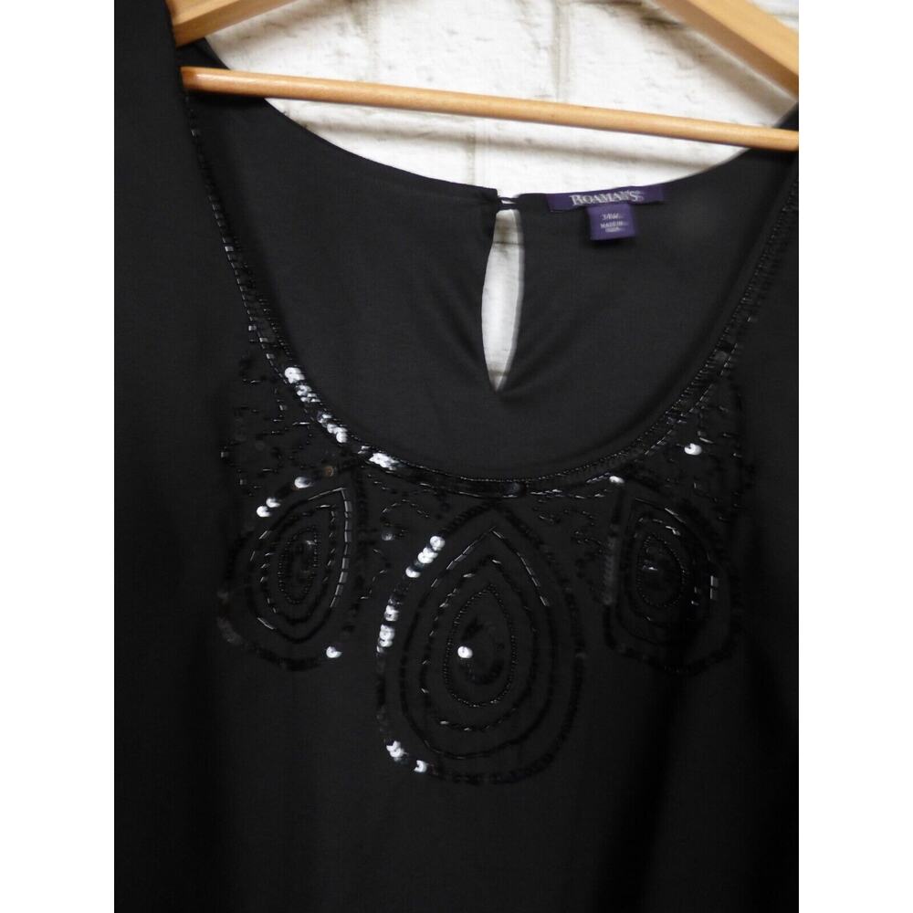 $229 Roaman's Black Beaded Chiffon 3 Piece Jacket Tank Pant Set 34W NEW - Picture 5 of 16